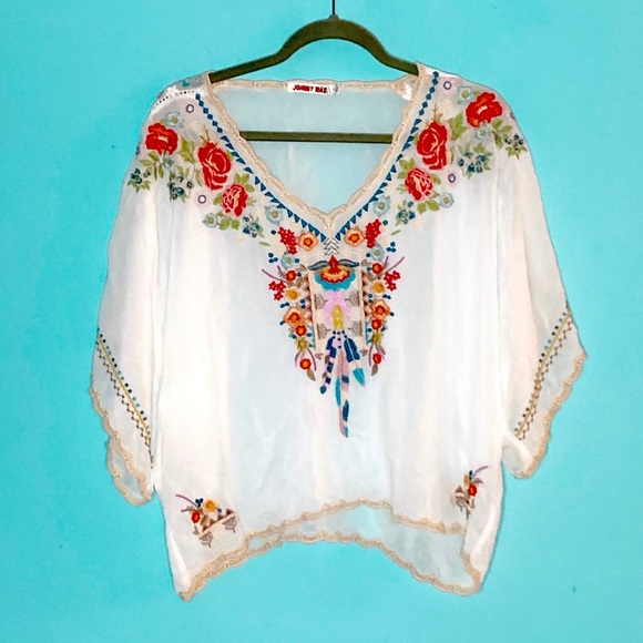 Johnny Was Tops - Johnny Was box embroidered oversized shirt S